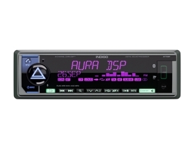 Медиа-ресивер AURA INDIGO-877DSP, USB/FM, FLAC (16 bit/44.1kHz), MP3, WAV, APE, AAC, DSP, front AUX/USB, 8 RCA(4,0 В), Bluetooth, внешний микрофон (опция), 51W x 4, изменяемая подсветка кнопок, прилож